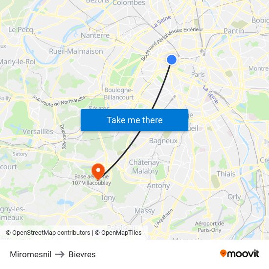 Miromesnil to Bievres map