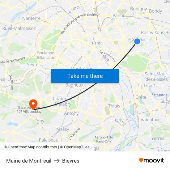 Mairie de Montreuil to Bievres map