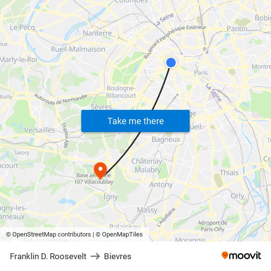 Franklin D. Roosevelt to Bievres map
