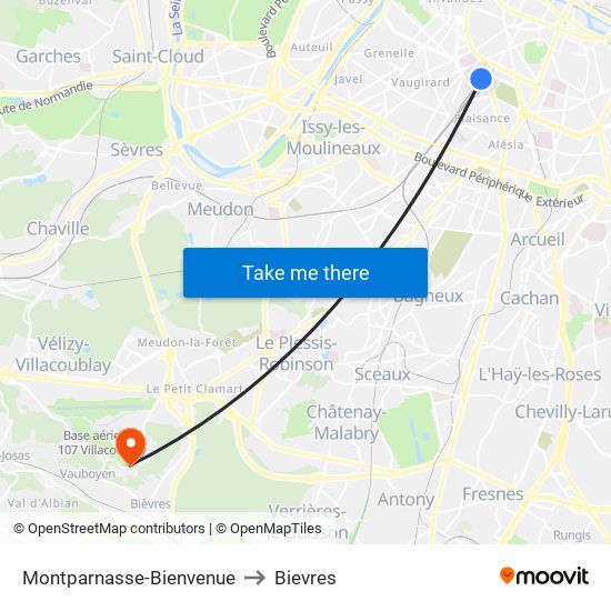Montparnasse-Bienvenue to Bievres map