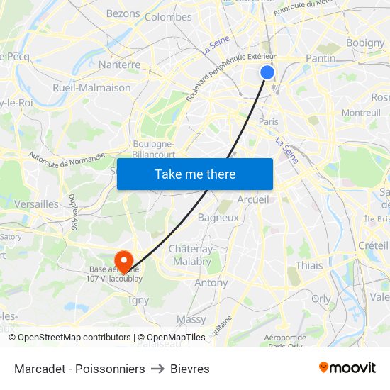 Marcadet - Poissonniers to Bievres map