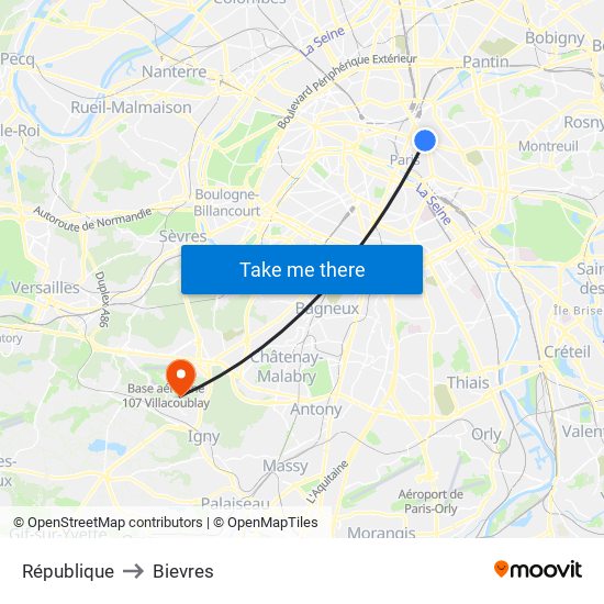 République to Bievres map