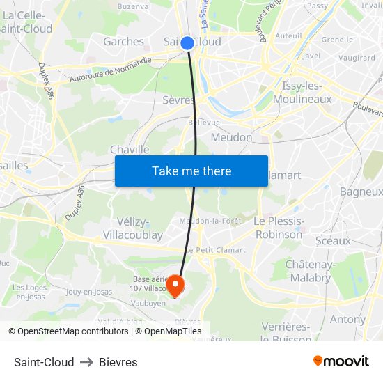 Saint-Cloud to Bievres map