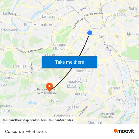 Concorde to Bievres map