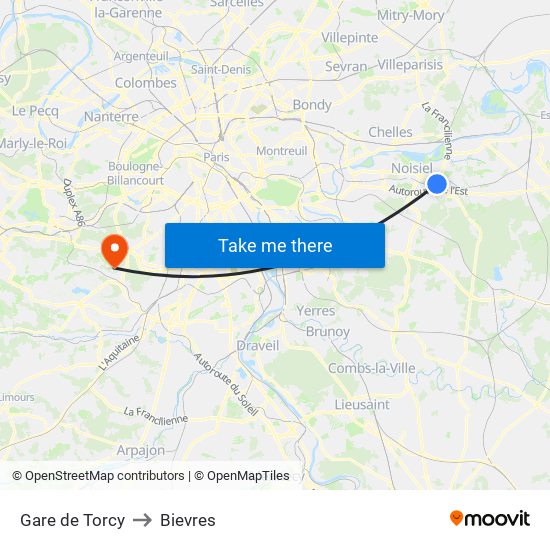 Gare de Torcy to Bievres map