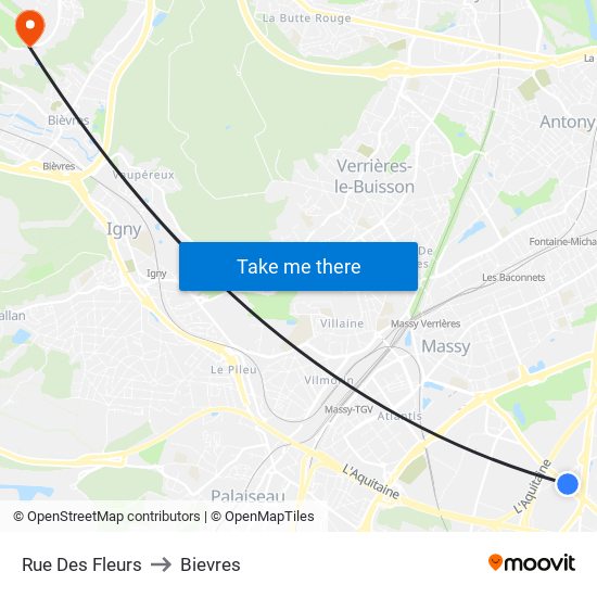 Rue Des Fleurs to Bievres map