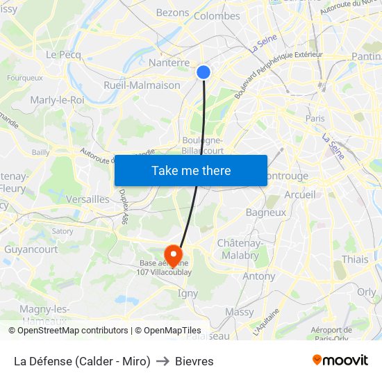 La Défense (Calder - Miro) to Bievres map
