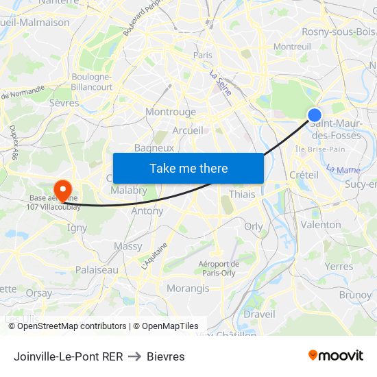 Joinville-Le-Pont RER to Bievres map