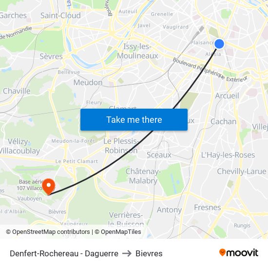 Denfert-Rochereau - Daguerre to Bievres map
