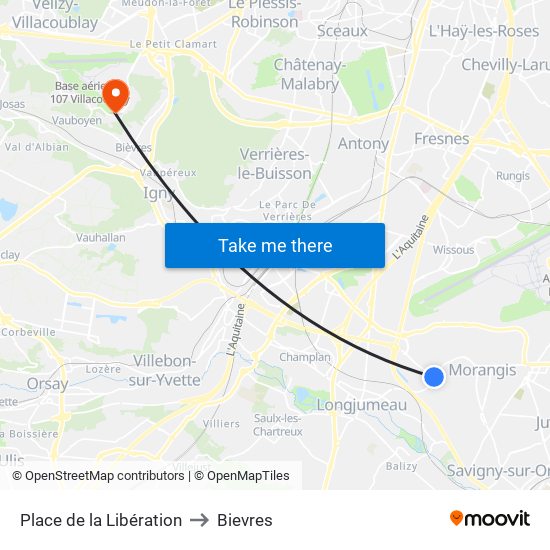 Place de la Libération to Bievres map