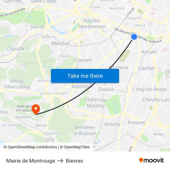 Mairie de Montrouge to Bievres map