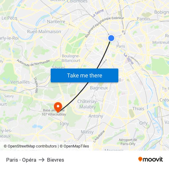 Paris - Opéra to Bievres map