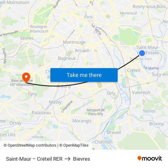 Saint-Maur – Créteil RER to Bievres map