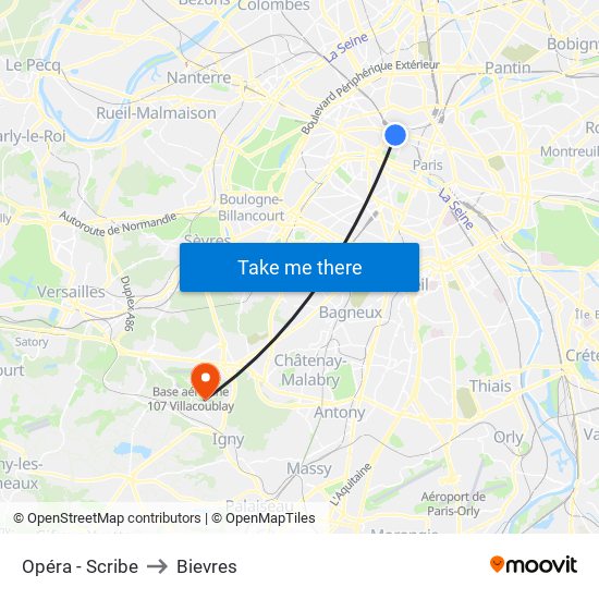Opéra - Scribe to Bievres map