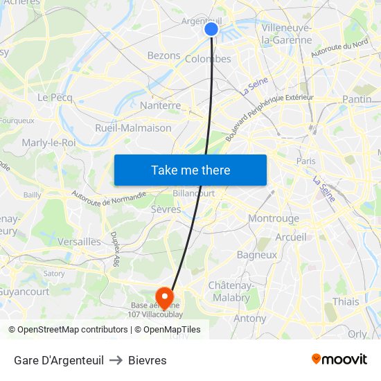 Gare D'Argenteuil to Bievres map