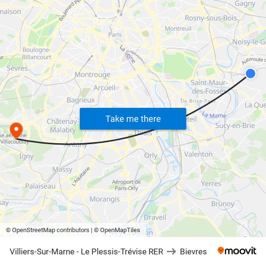 Villiers-Sur-Marne - Le Plessis-Trévise RER to Bievres map