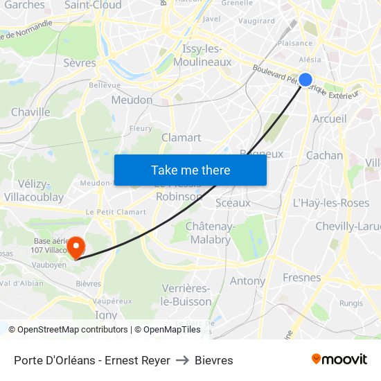 Porte D'Orléans - Ernest Reyer to Bievres map