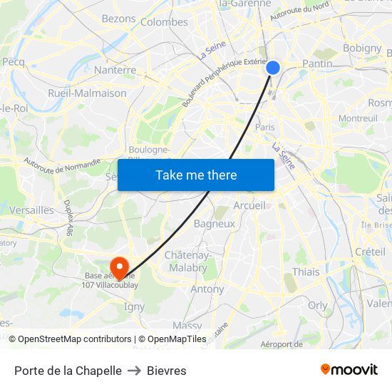 Porte de la Chapelle to Bievres map