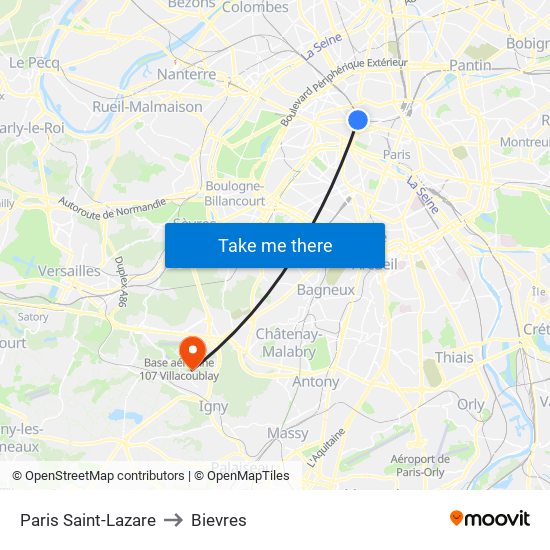 Paris Saint-Lazare to Bievres map