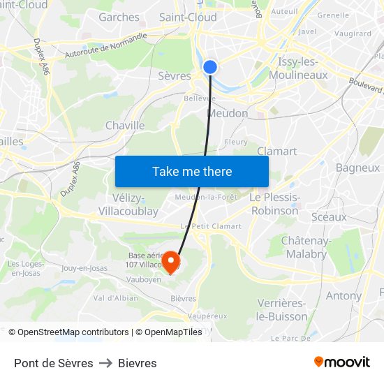 Pont de Sèvres to Bievres map
