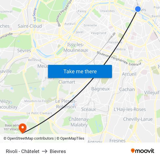 Rivoli - Châtelet to Bievres map