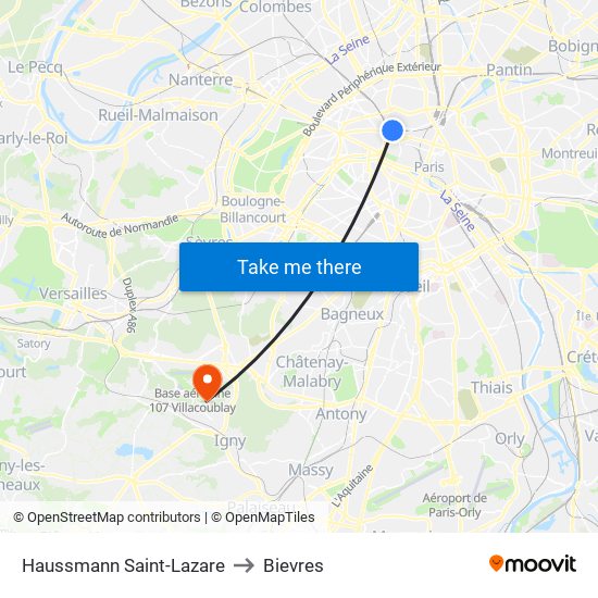 Haussmann Saint-Lazare to Bievres map