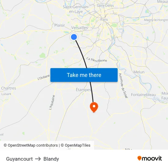 Guyancourt to Blandy map