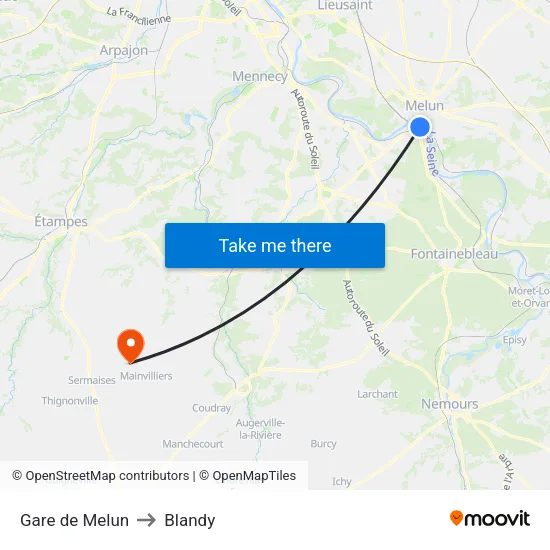 Gare de Melun to Blandy map