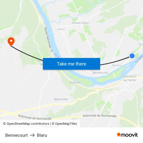 Bennecourt to Blaru map