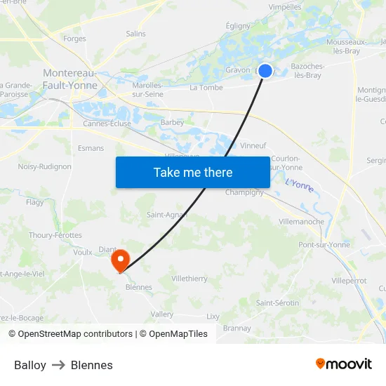 Balloy to Blennes map