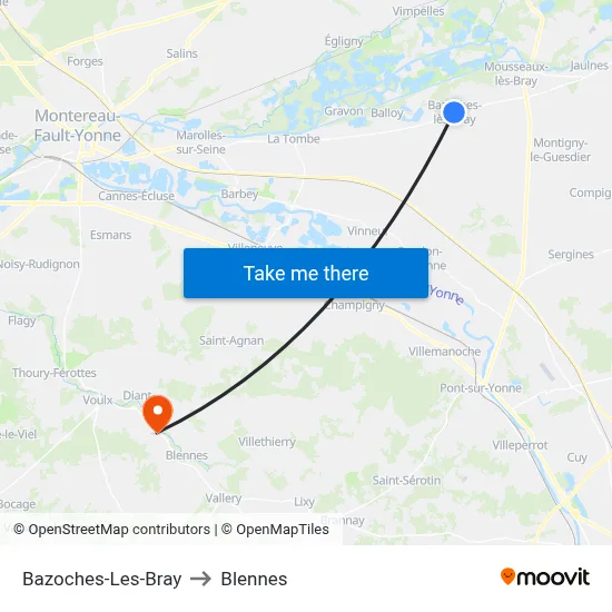 Bazoches-Les-Bray to Blennes map