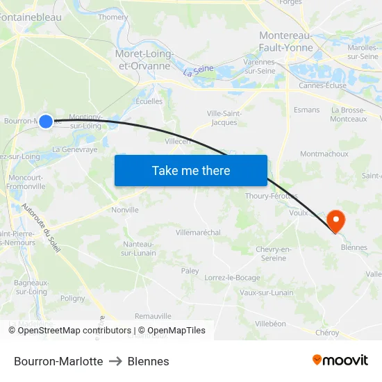 Bourron-Marlotte to Blennes map