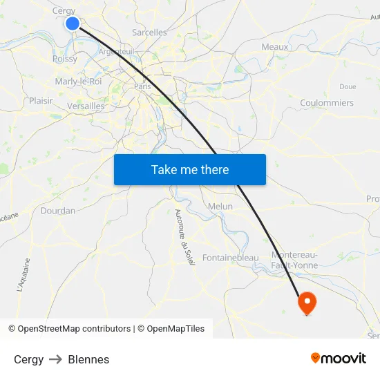 Cergy to Blennes map