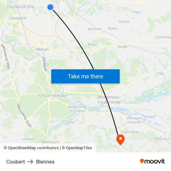 Coubert to Blennes map