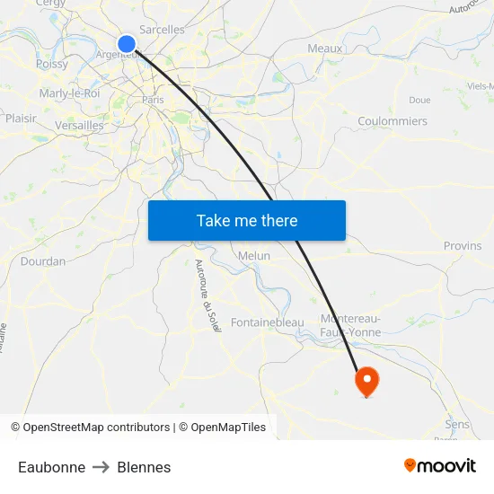 Eaubonne to Blennes map