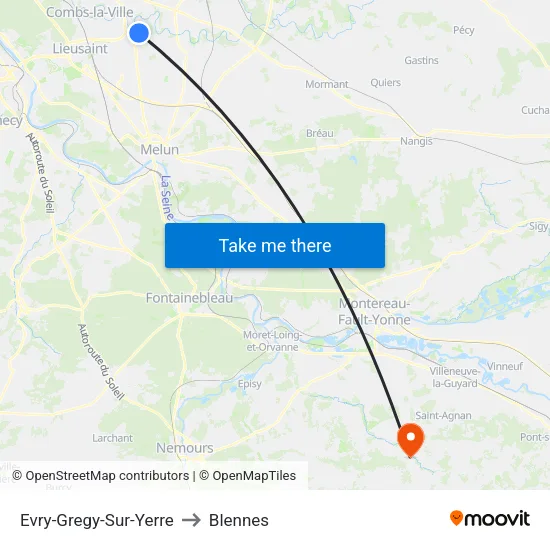 Evry-Gregy-Sur-Yerre to Blennes map