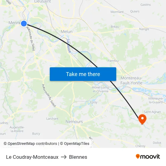 Le Coudray-Montceaux to Blennes map