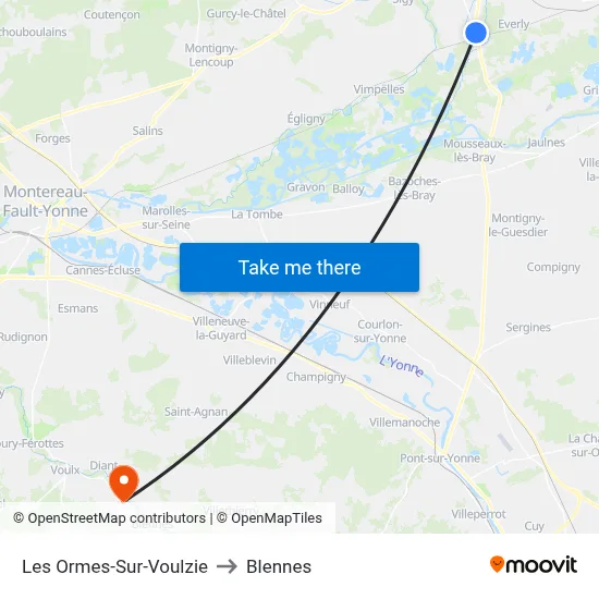 Les Ormes-Sur-Voulzie to Blennes map