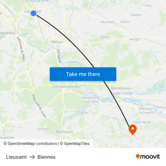 Lieusaint to Blennes map