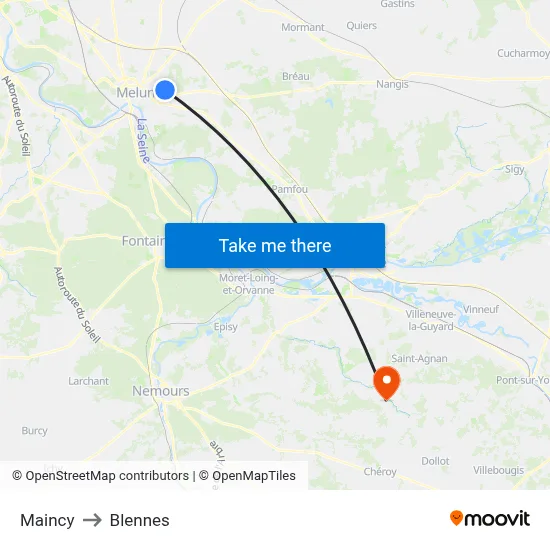 Maincy to Blennes map