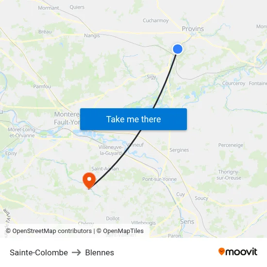 Sainte-Colombe to Blennes map