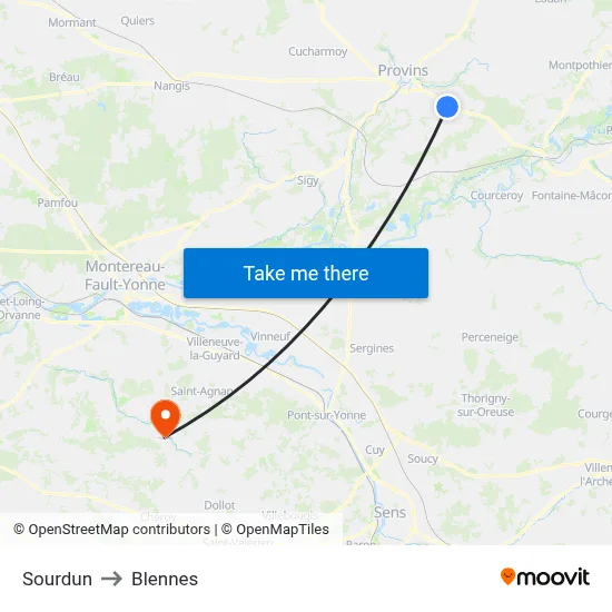 Sourdun to Blennes map