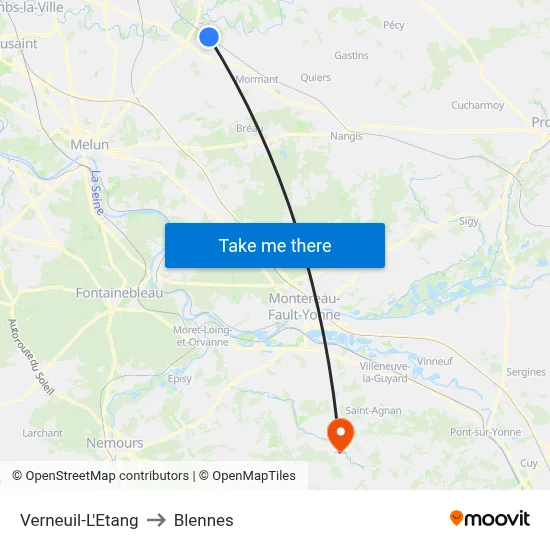 Verneuil-L'Etang to Blennes map