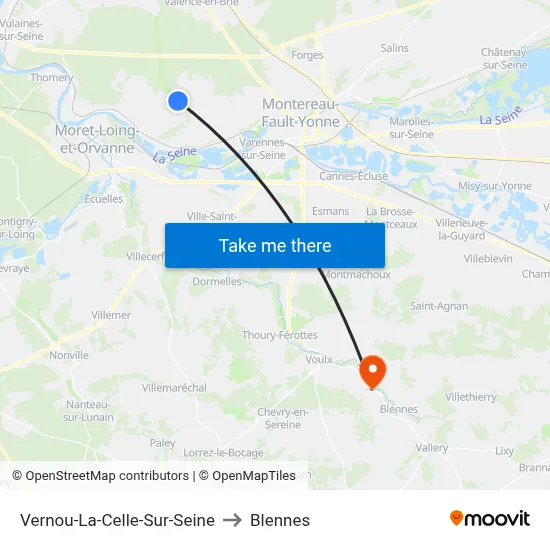 Vernou-La-Celle-Sur-Seine to Blennes map