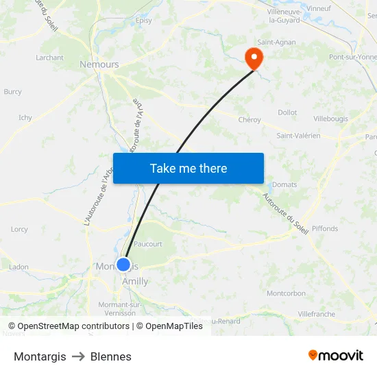 Montargis to Blennes map