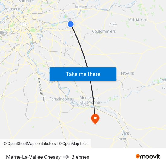 Marne-La-Vallée Chessy to Blennes map