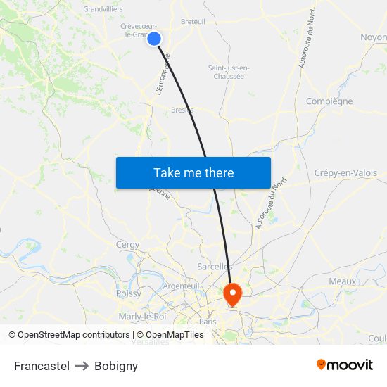 Francastel to Bobigny map