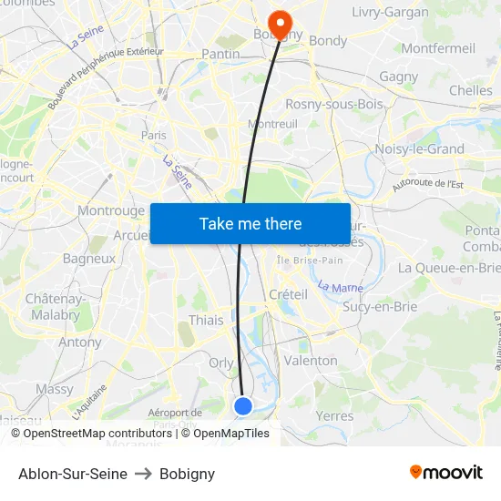 Ablon-Sur-Seine to Bobigny map