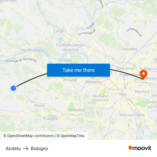 Andelu to Bobigny map