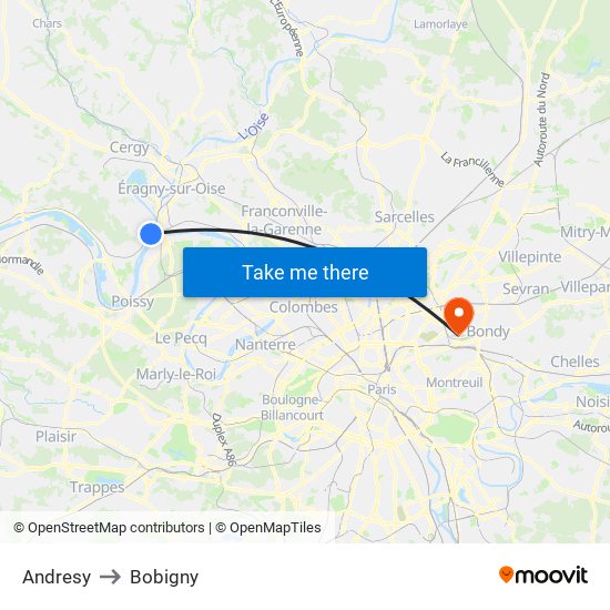 Andresy to Bobigny map